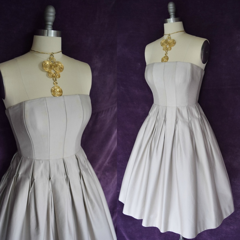 Calvin Kline Khaki full skirt pleated party dress - Picture 1 of 8